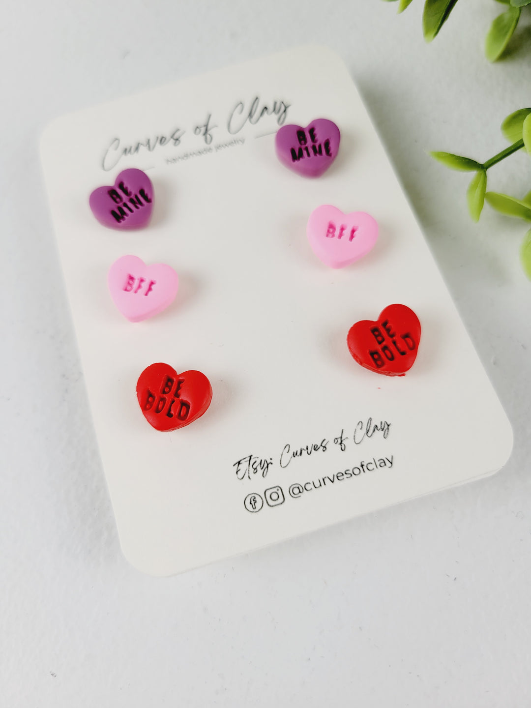 Curves of Clay, Valentine & Love Inspired Stud Earrings 3 Pack