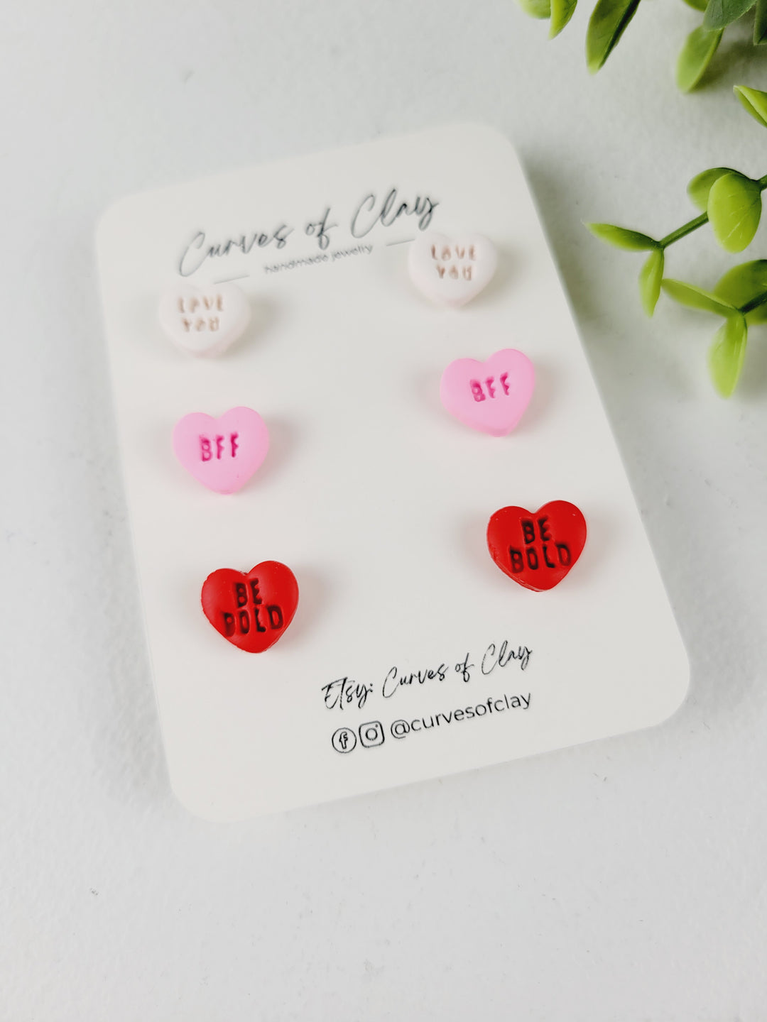 Curves of Clay, Valentine & Love Inspired Stud Earrings 3 Pack