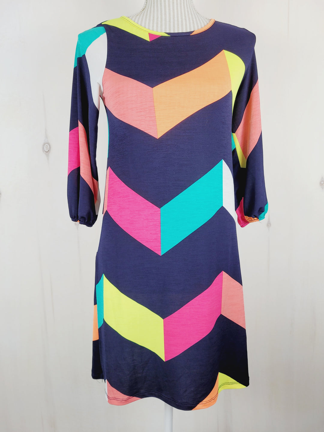 PINK BLUSH COLOURFUL STRETCH DRESS LADIES SMALL PRE-LOVED