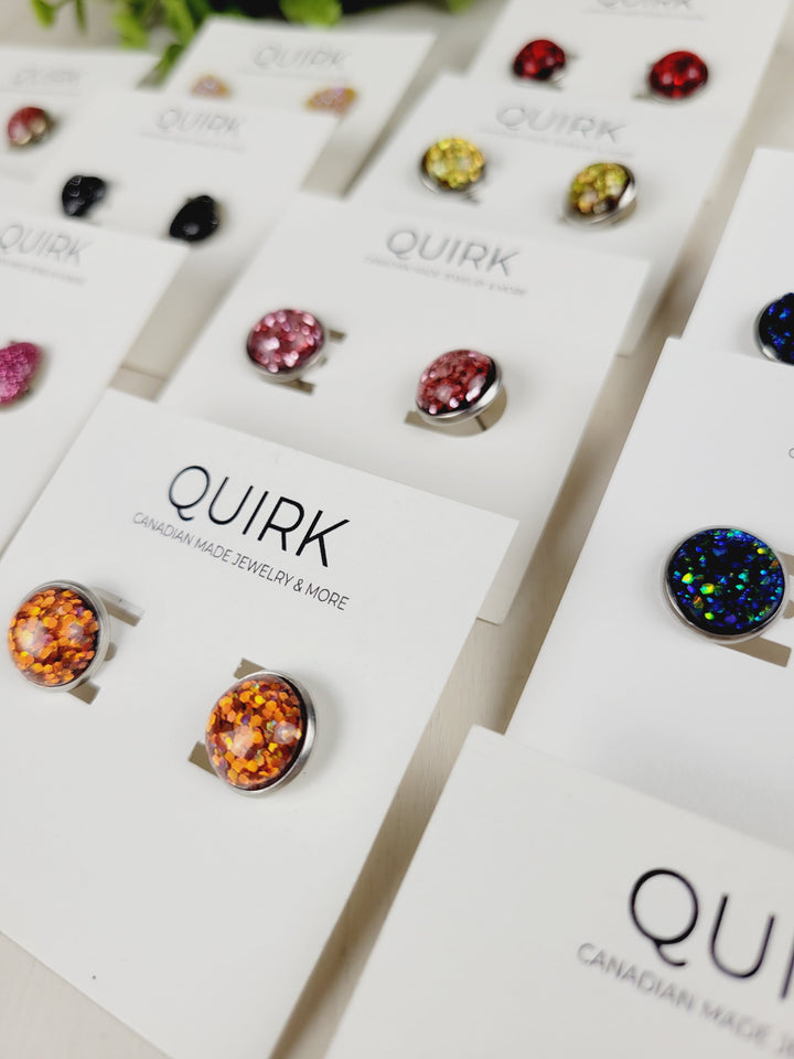 Quirk Handmade Jewelry, Glitter & Druzy Stud Earrings