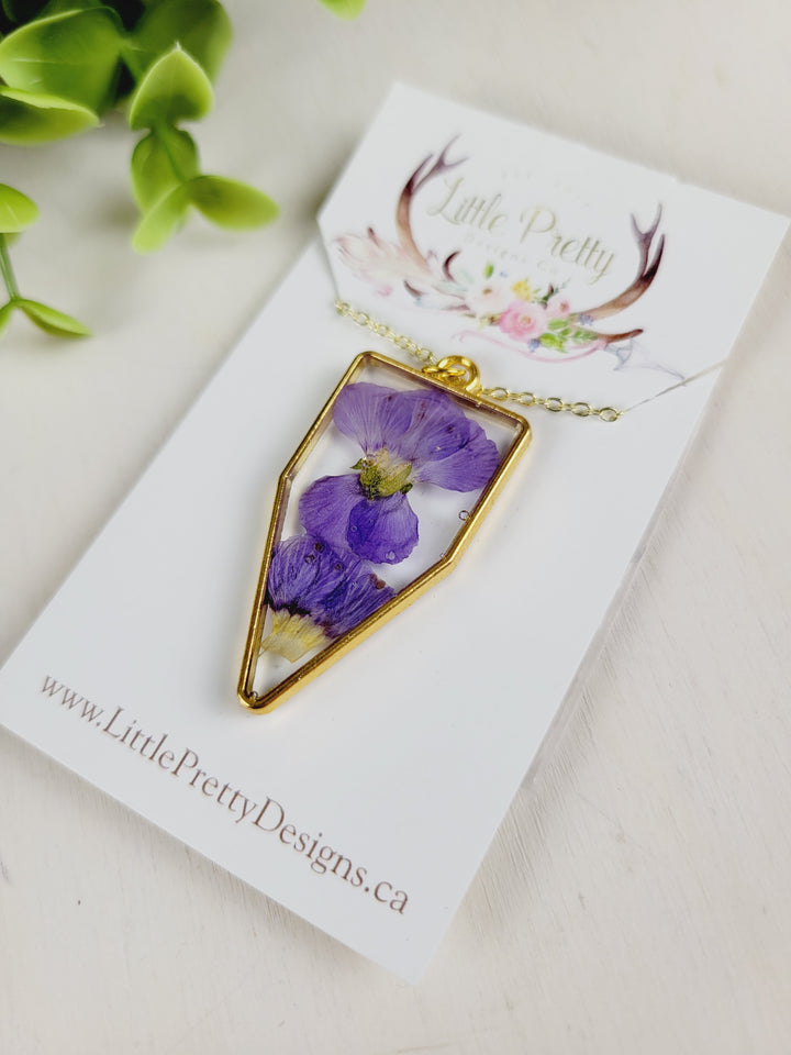 Little Pretty Designs, Pressed Flower Necklaces, Pinks & Purples