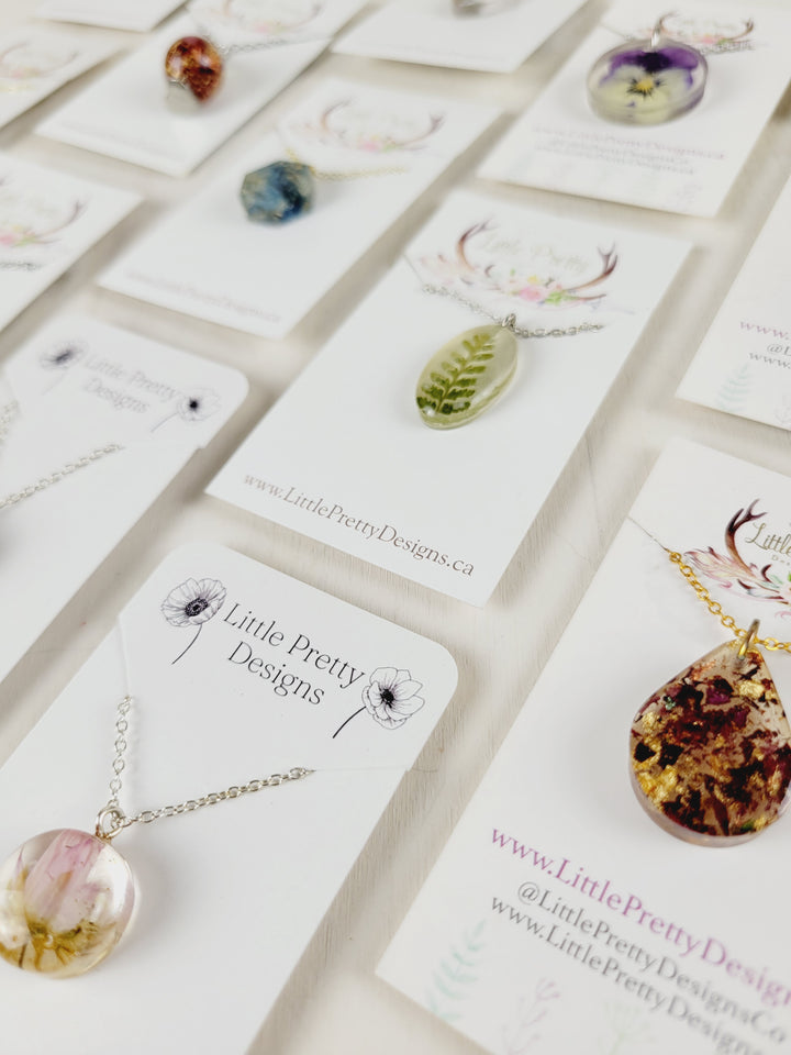 Little Pretty Designs, Pressed Flower Necklaces, Assorted Unframed