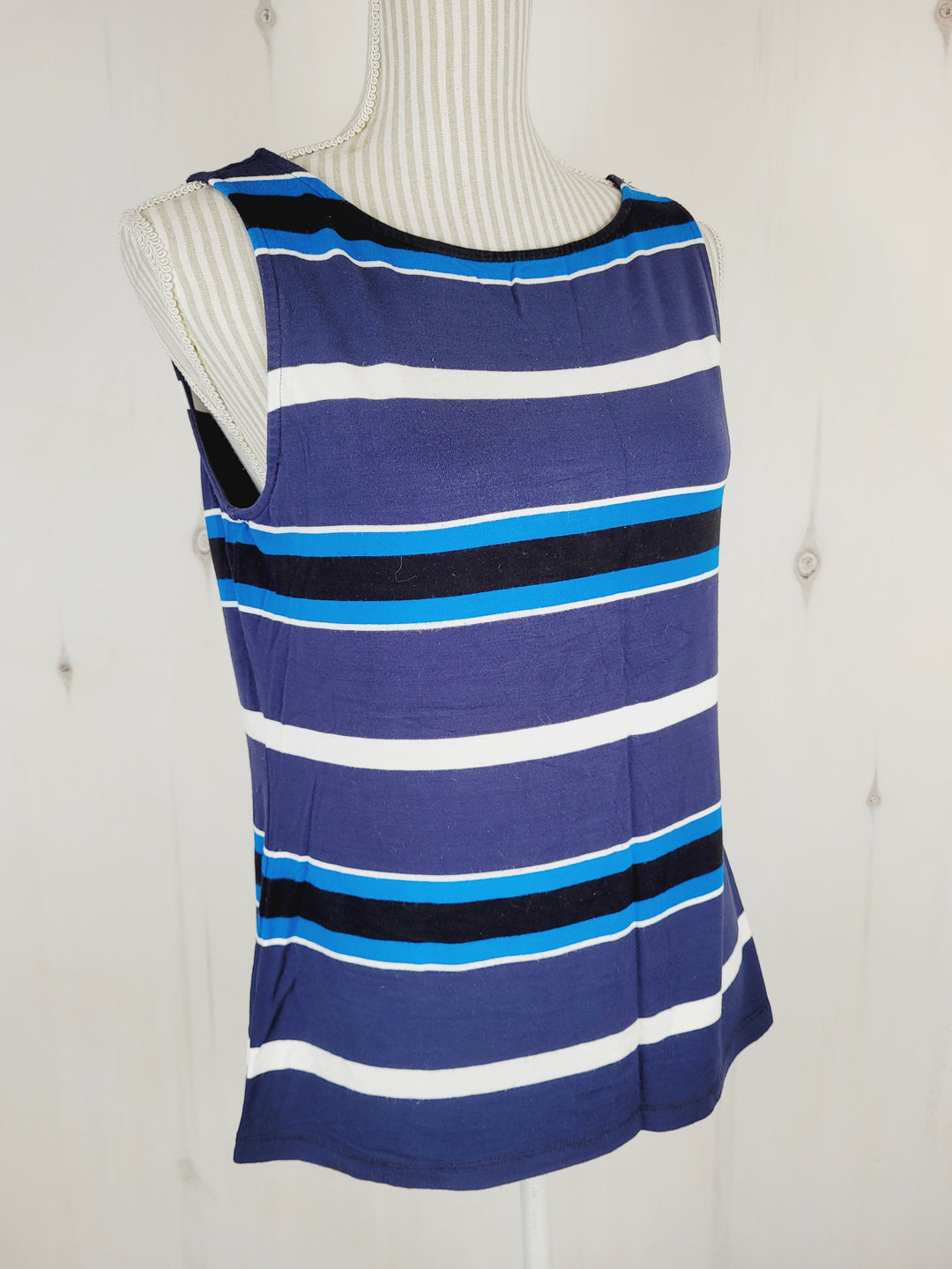 LIZ CLAIBORNE BLUE STRIPED TANK LADIES MEDIUM PRE-LOVED