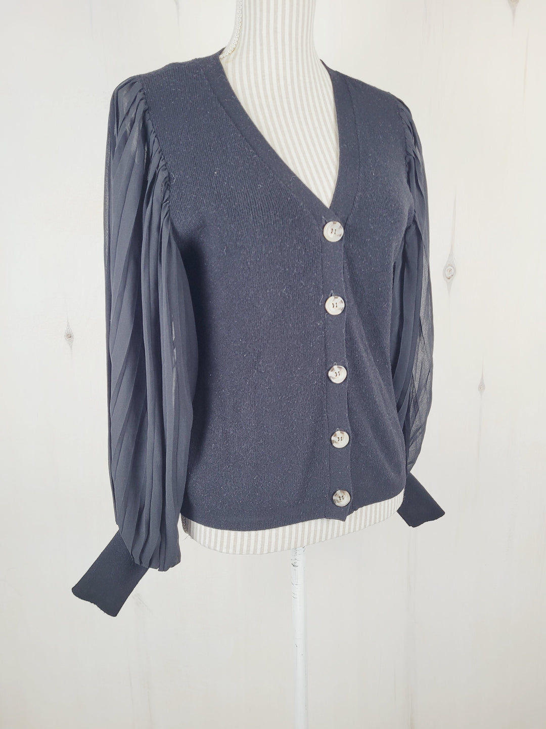 BLACK CARDIGAN WITH SHEER SLEEVES APPROX LADIES MEDIUM PRE-LOVED