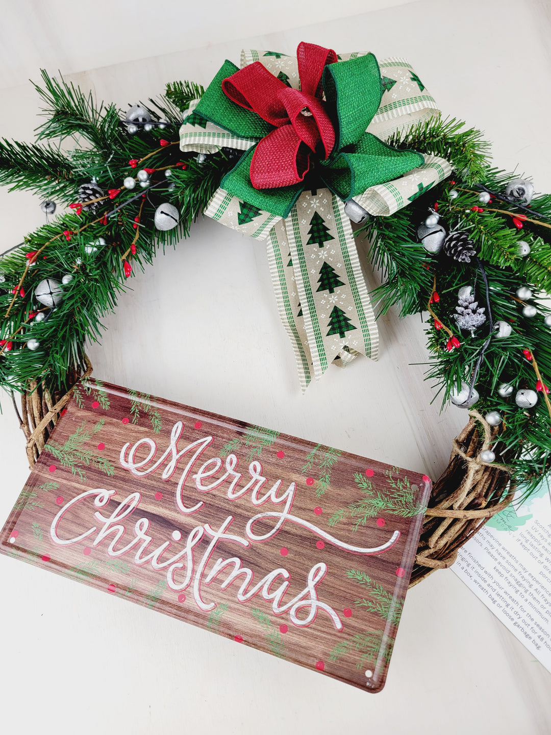 You & Home, Merry Christmas Grapevine Wreath w Faux Greenery