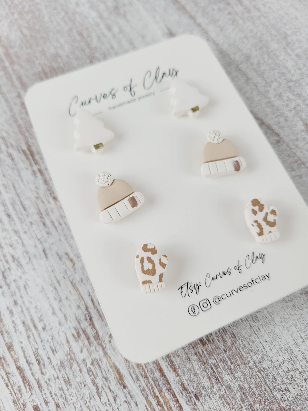 Curves of Clay, Holiday Stud Earrings 3 Pack