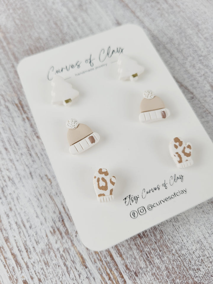 Curves of Clay, Holiday Stud Earrings 3 Pack