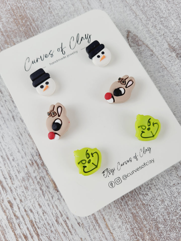 Curves of Clay, Holiday Stud Earrings 3 Pack