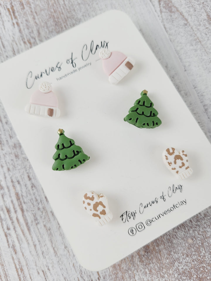 Curves of Clay, Holiday Stud Earrings 3 Pack