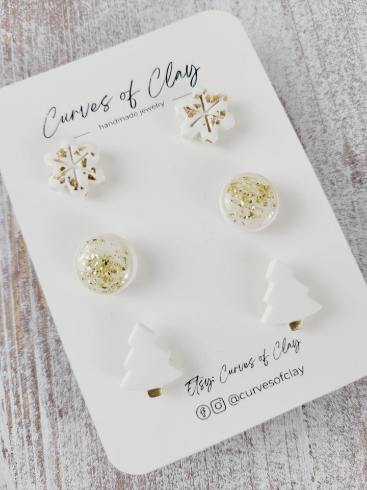 Curves of Clay, Holiday Stud Earrings 3 Pack