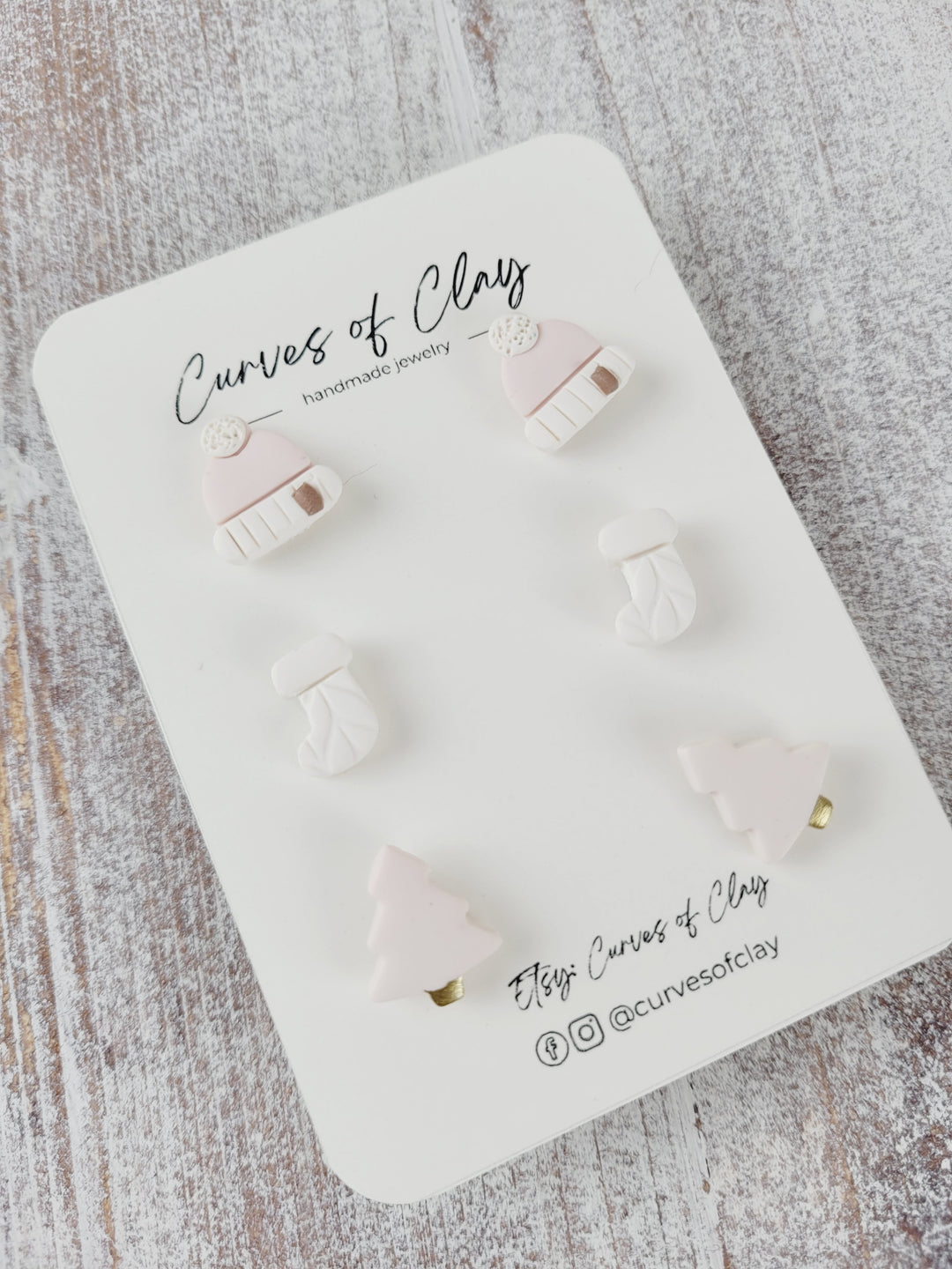 Curves of Clay, Holiday Stud Earrings 3 Pack