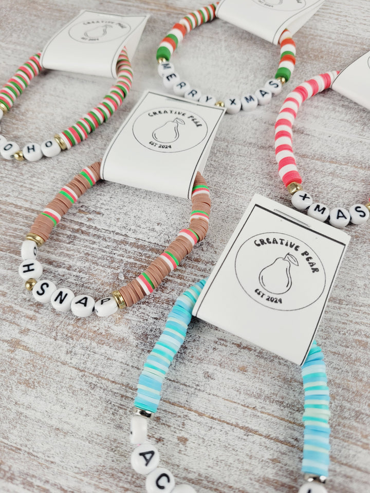 Creative Pear, Letterbead Clay Bracelets - Holiday Themed