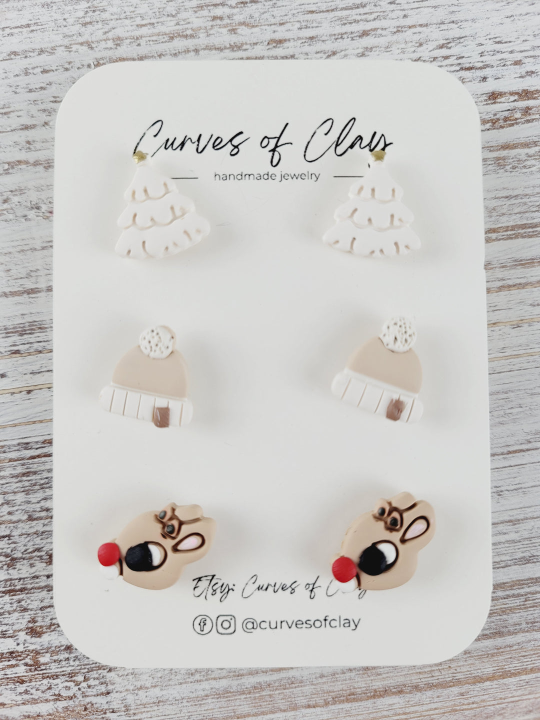 Curves of Clay, Holiday Stud Earrings 3 Pack