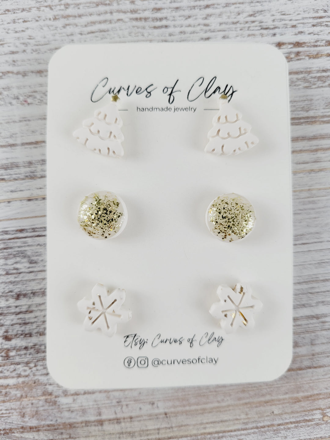 Curves of Clay, Holiday Stud Earrings 3 Pack