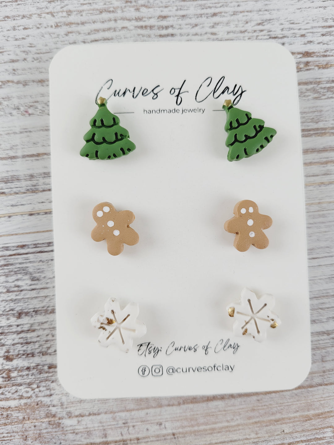 Curves of Clay, Holiday Stud Earrings 3 Pack