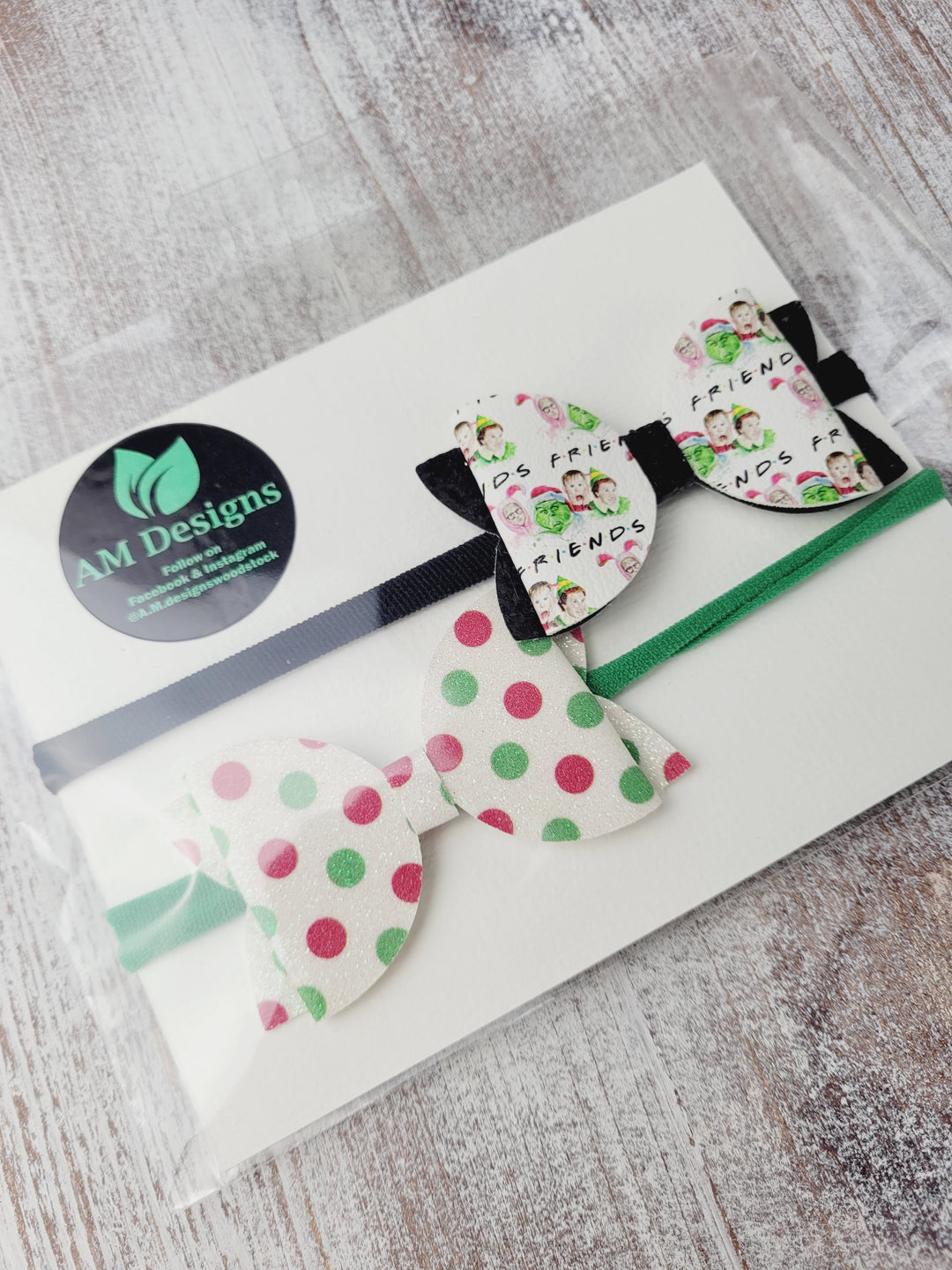 AM Designs, Holiday 2 Pack Bows on Nylon Band