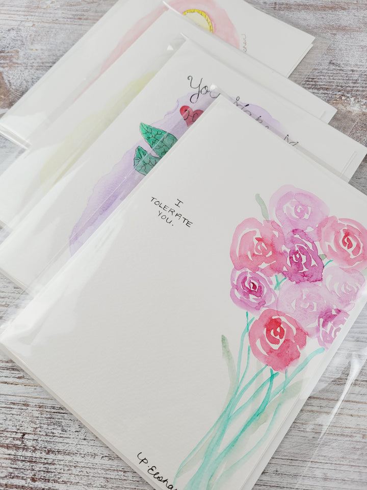 Original Art by Paige Elshaw, Valentines Watercolour Greeting Cards (5x7)