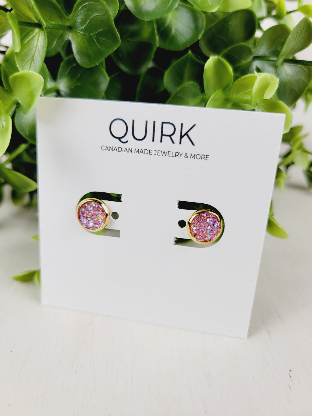 Quirk Handmade Jewelry, Glitter & Druzy Stud Earrings