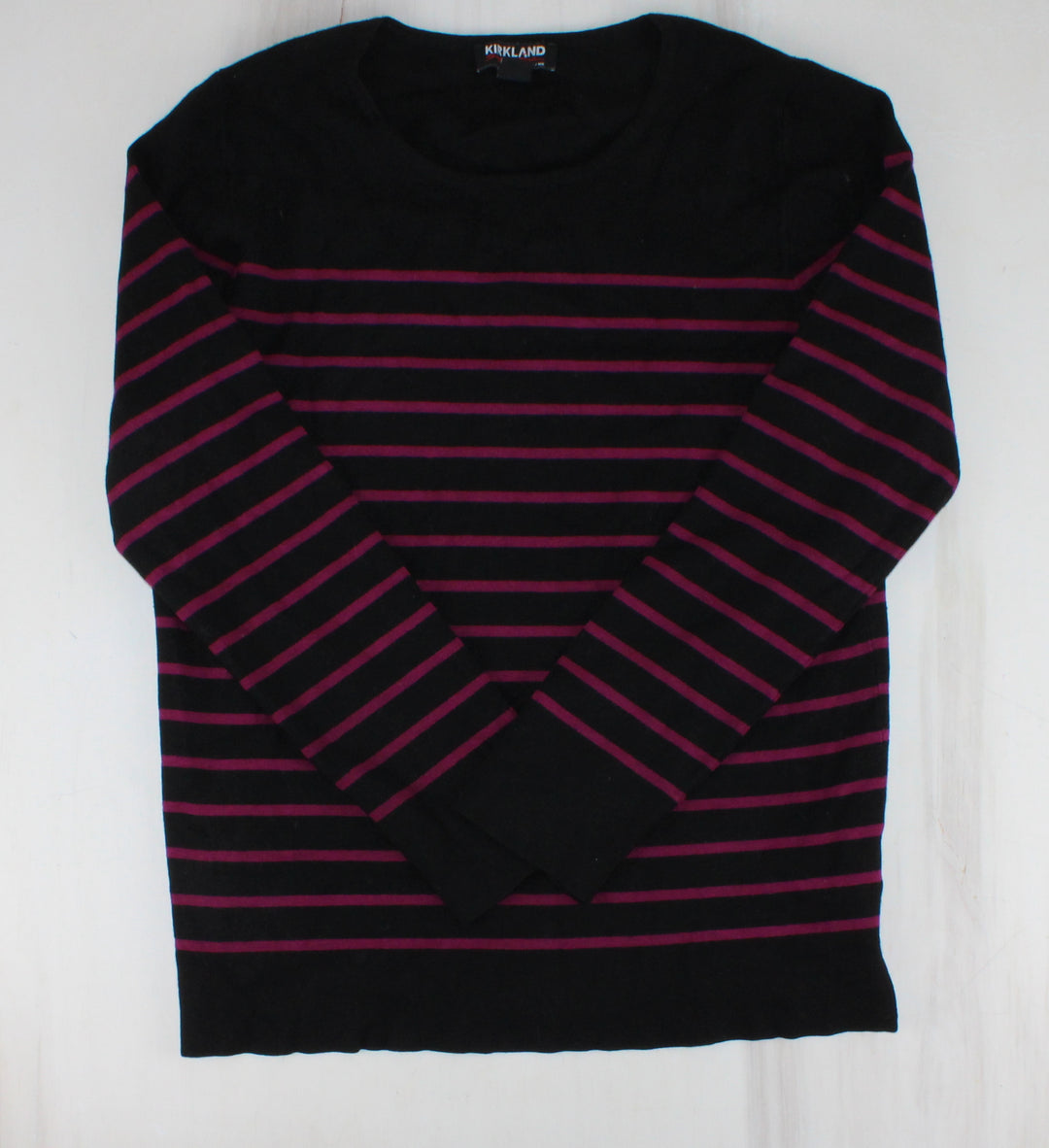 KIRKLAND BLACK AND MAROON STRIPED SWEATER LADIES MEDIUM PRE-LOVED