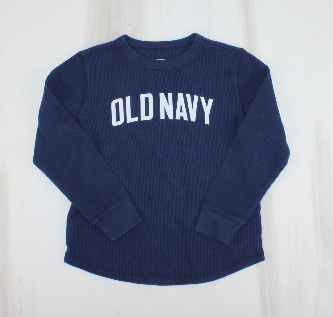 OLD NAVY BLUE WAFFLE LONG SLEEVE 6-7Y PRE-LOVED