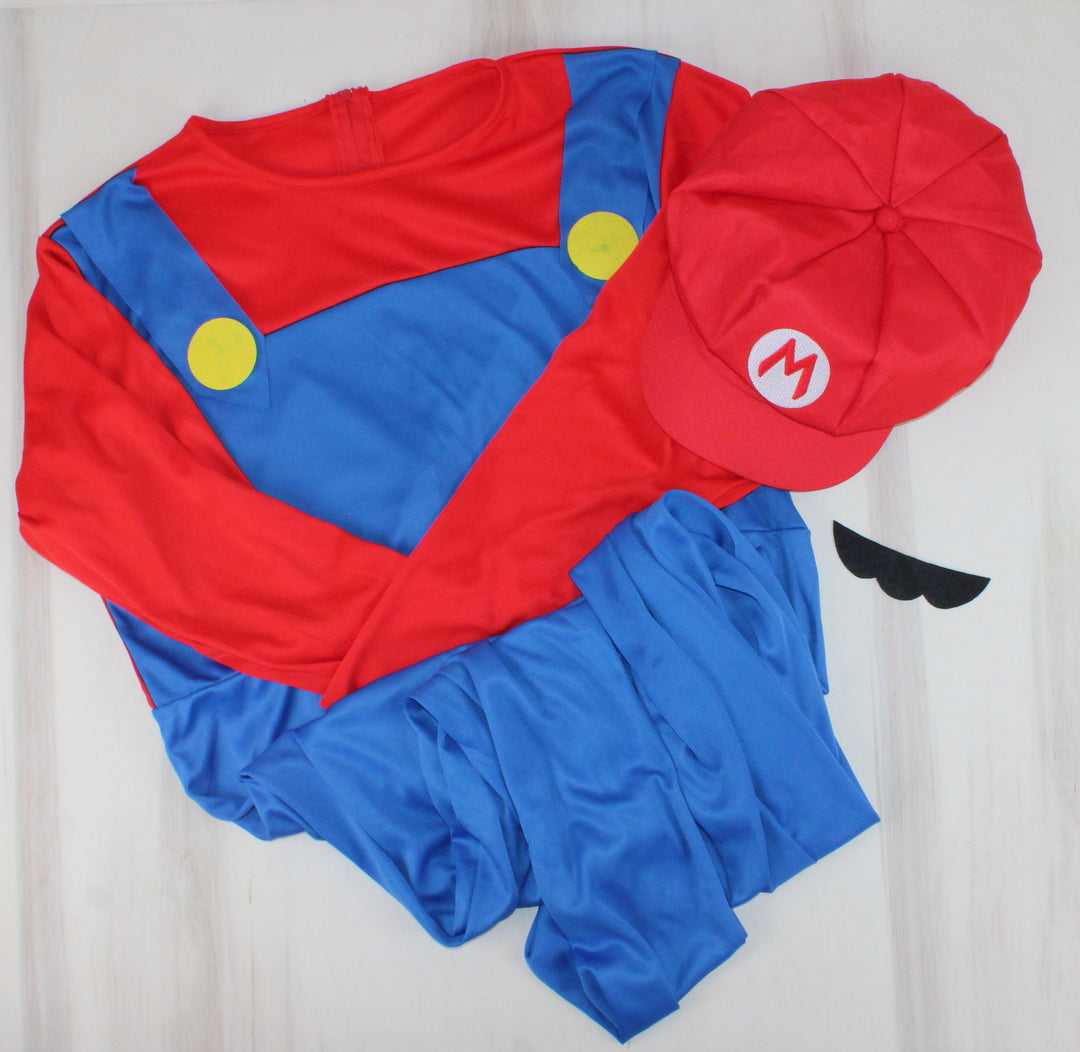 MARIO COSTUME WITH HAT MENS LARGE PRE-LOVED