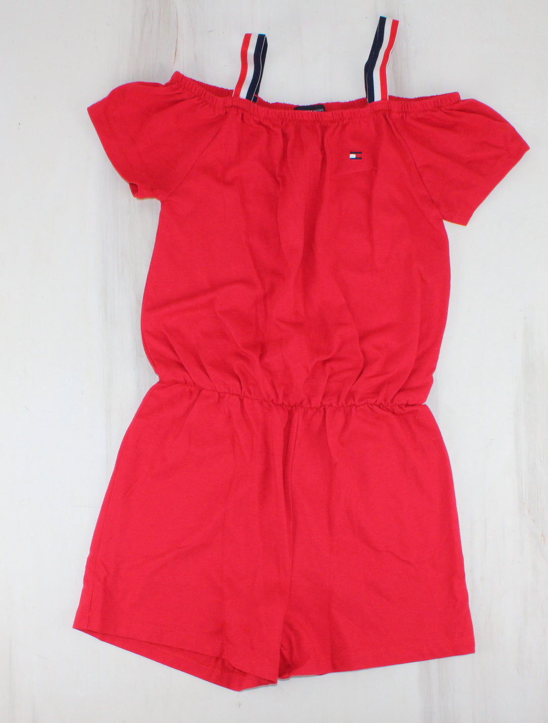 TOMMY HILFIGER RED ROMPER 7/8Y PRE-LOVED