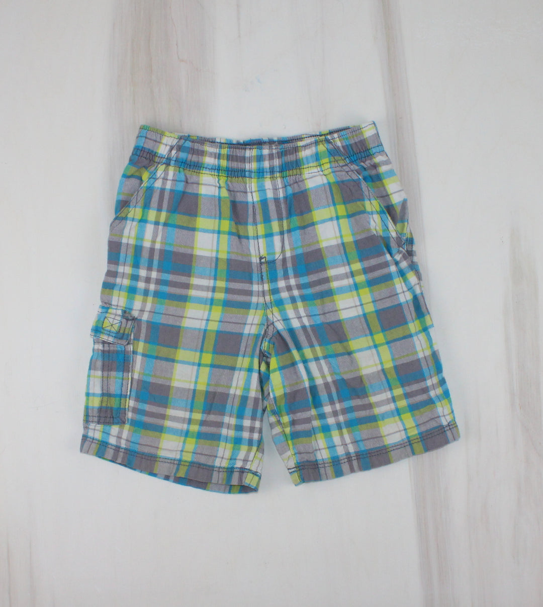 GEORGE BLUE/YELLOW/GREY PLAID SHORTS 6Y PRE-LOVED