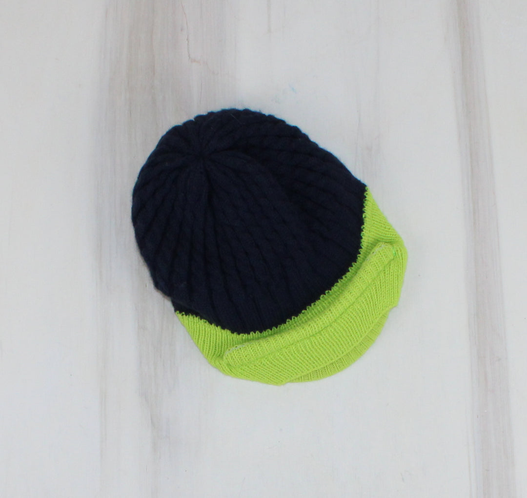 CHILDRENS PLACE NAVY & GREEN BRIMMED WINTER HAT 4-6Y PRE-LOVED