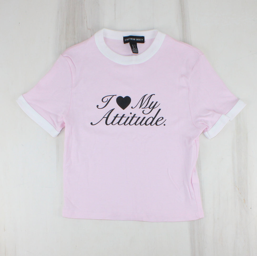 STREETWEAR SOCIETY 'LOVE MY ATTITUDE' TOP LADIES SMALL PRE-LOVED