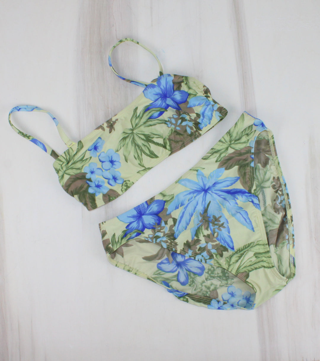 YELLOW & BLUE FLORAL SWIMSUIT 2 PC APPROX LADIES LARGE EUC