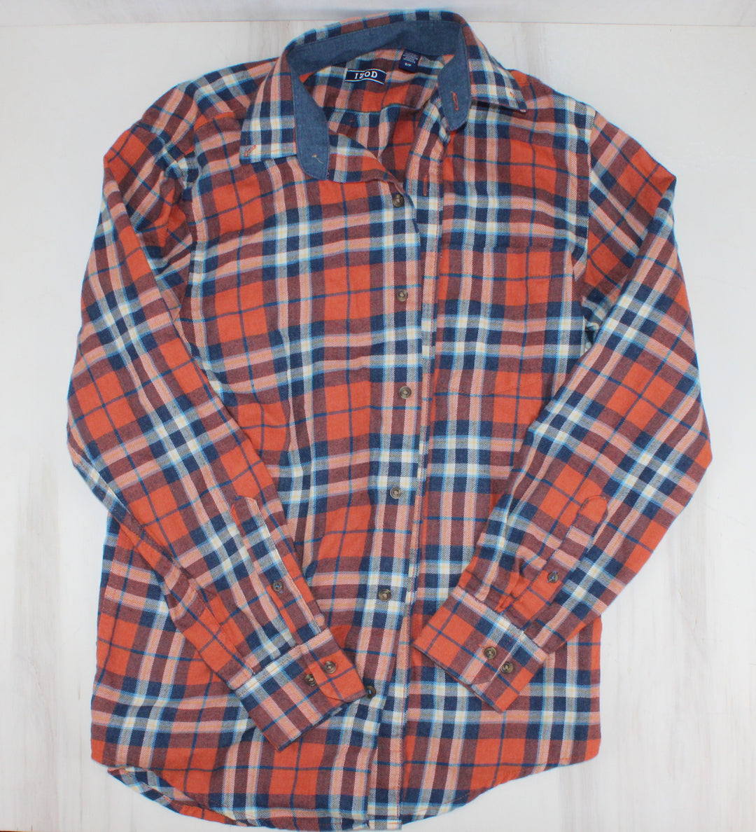 IZOD ORANGE PLAID SHIRT MENS SMALL PRE-LOVED