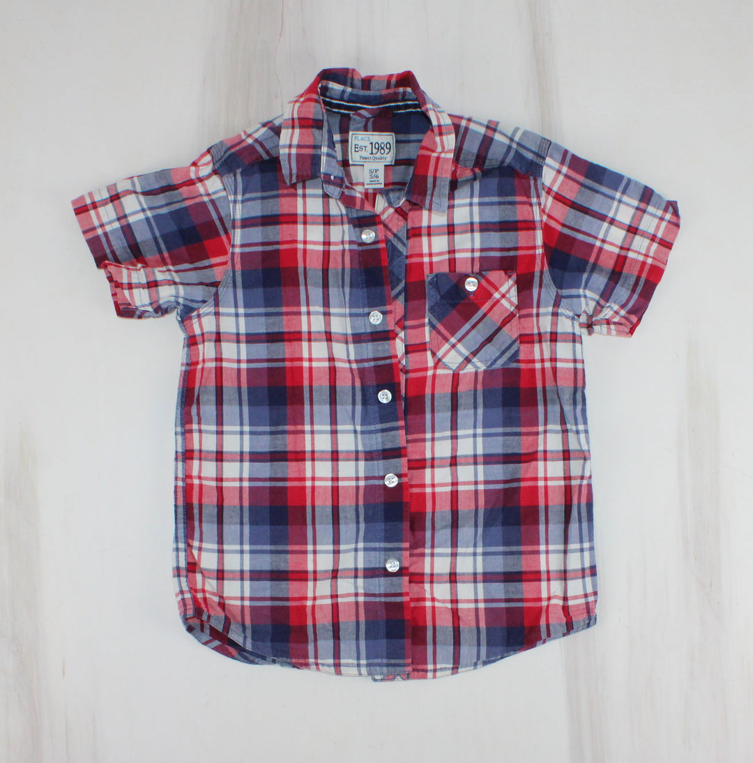 CHILDRENS PLACE PLAID SHORT SLEEVE TOP 5/6Y PRE-LOVED