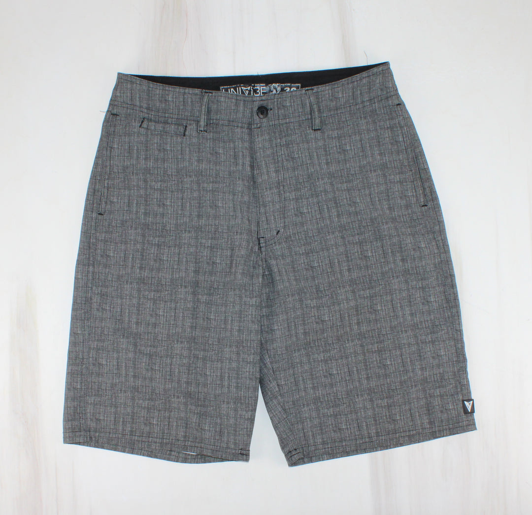 UNIVIBE SWIM SHORTS GREY CROSSHATCH SIZE 30 PRE-LOVED