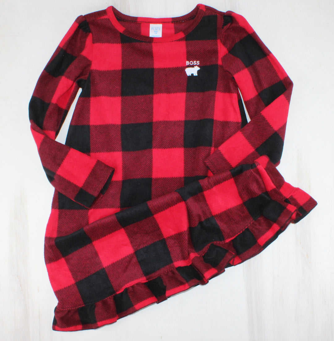 CHILDRENS PLACE BOSS FLEECE PLAID NIGHTGOWN 7/8Y PRE-LOVED