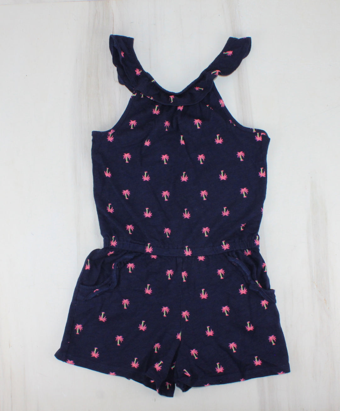 GEORGE NAVY PALM TREE ROMPER 7/8Y PRE-LOVED