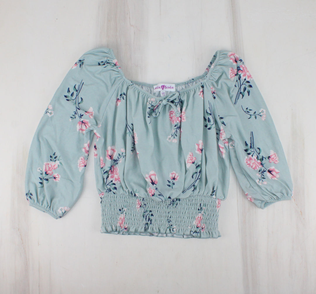 BELLA & BIRDIE FLORAL CROPPED TOP 7/8Y PRE-LOVED