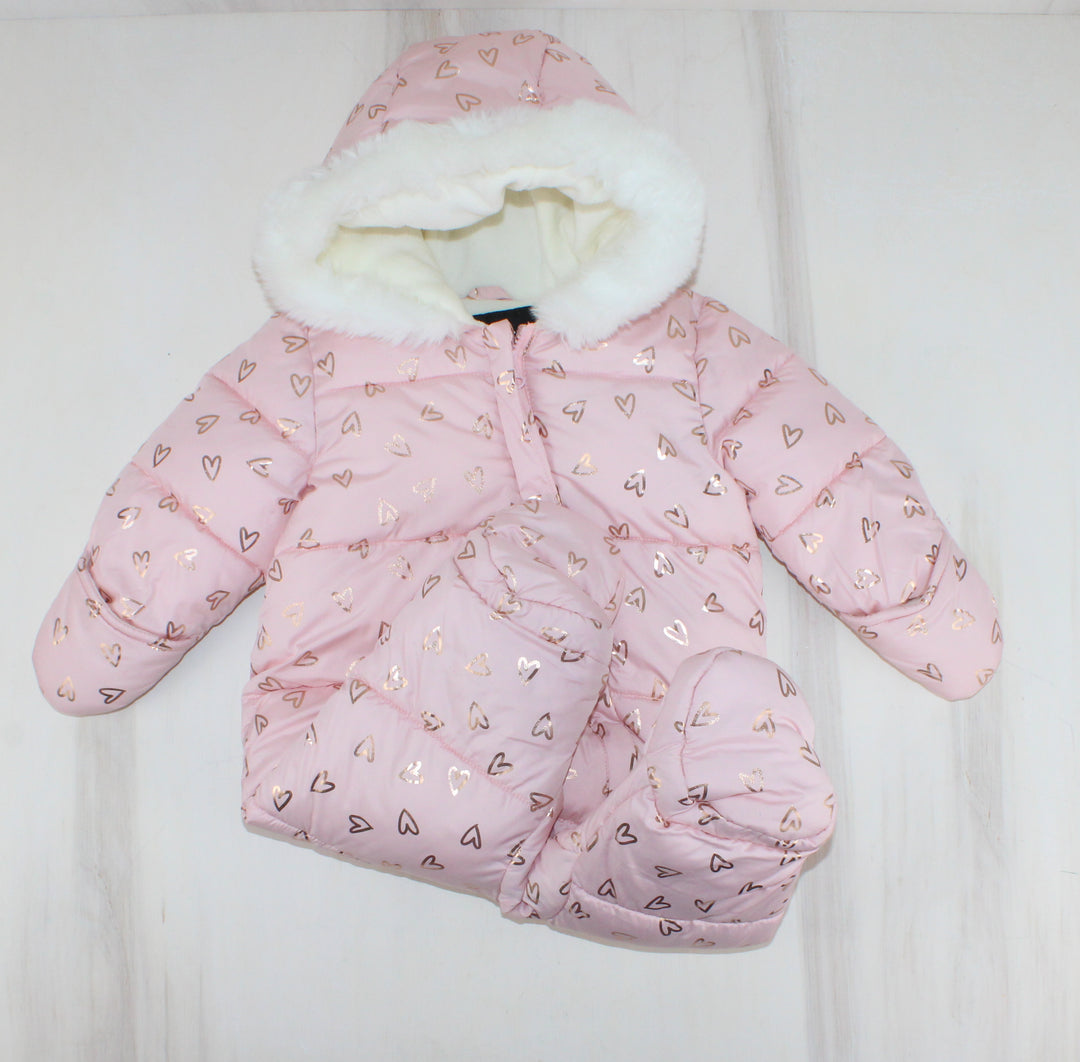 GEORGE PINK WITH GOLD HEARTS SNOWSUIT 3-6M PRE-LOVED