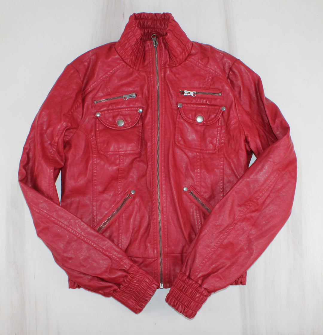 SUZY SHIER RED FAUX LEATHER JACKET LADIES SIZE XS PRE-LOVED