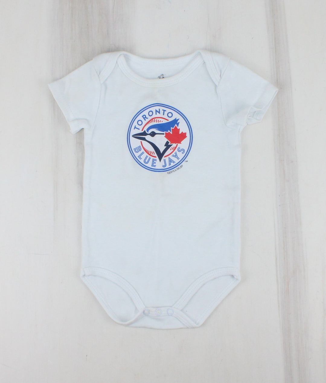 SNUGABYE TORONTO BLUE JAYS ONESIE 9-12M PRE-LOVED