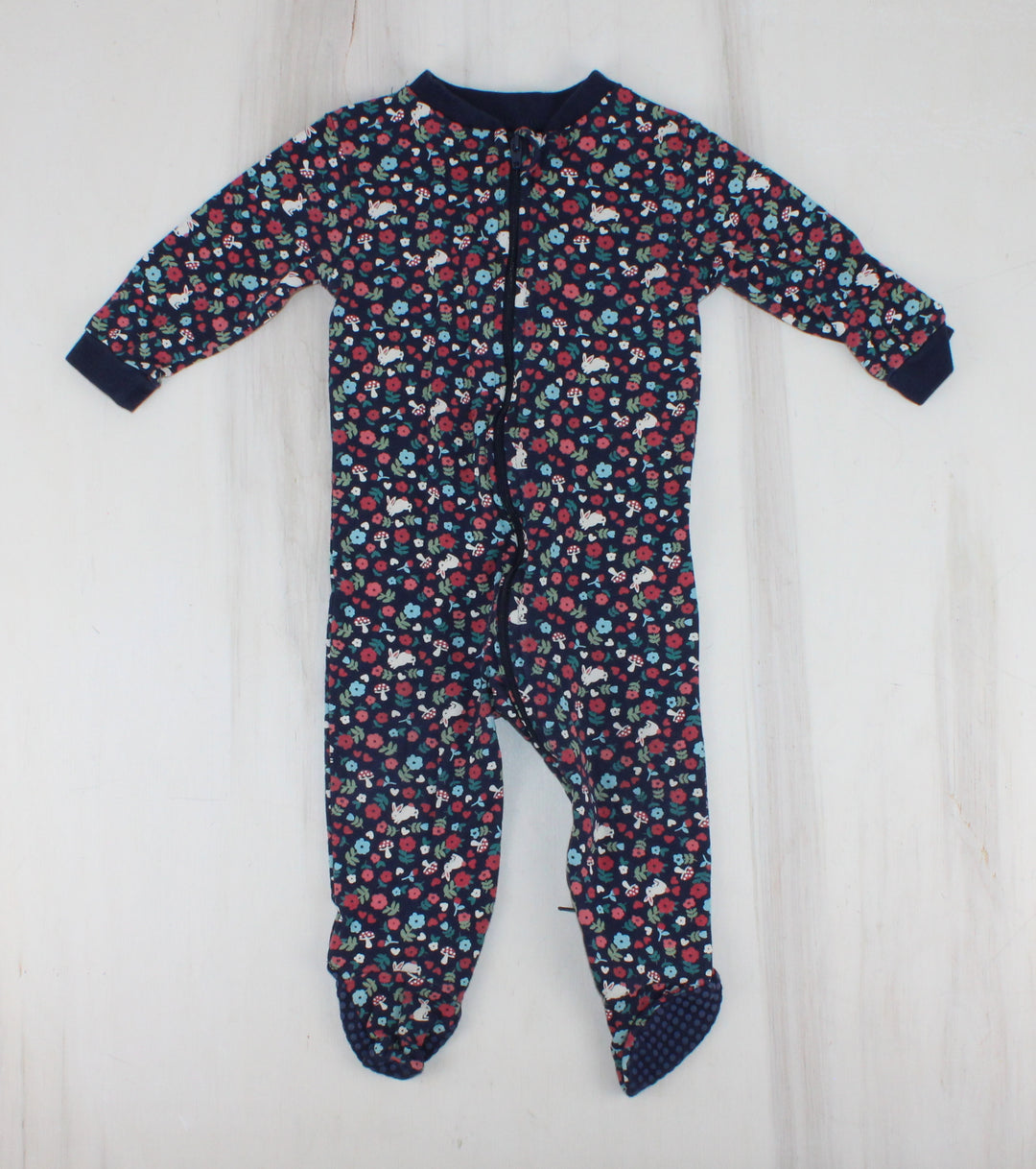 GEORGE NAVY BUNNY FLORAL SLEEPER 6-12M PRE-LOVED