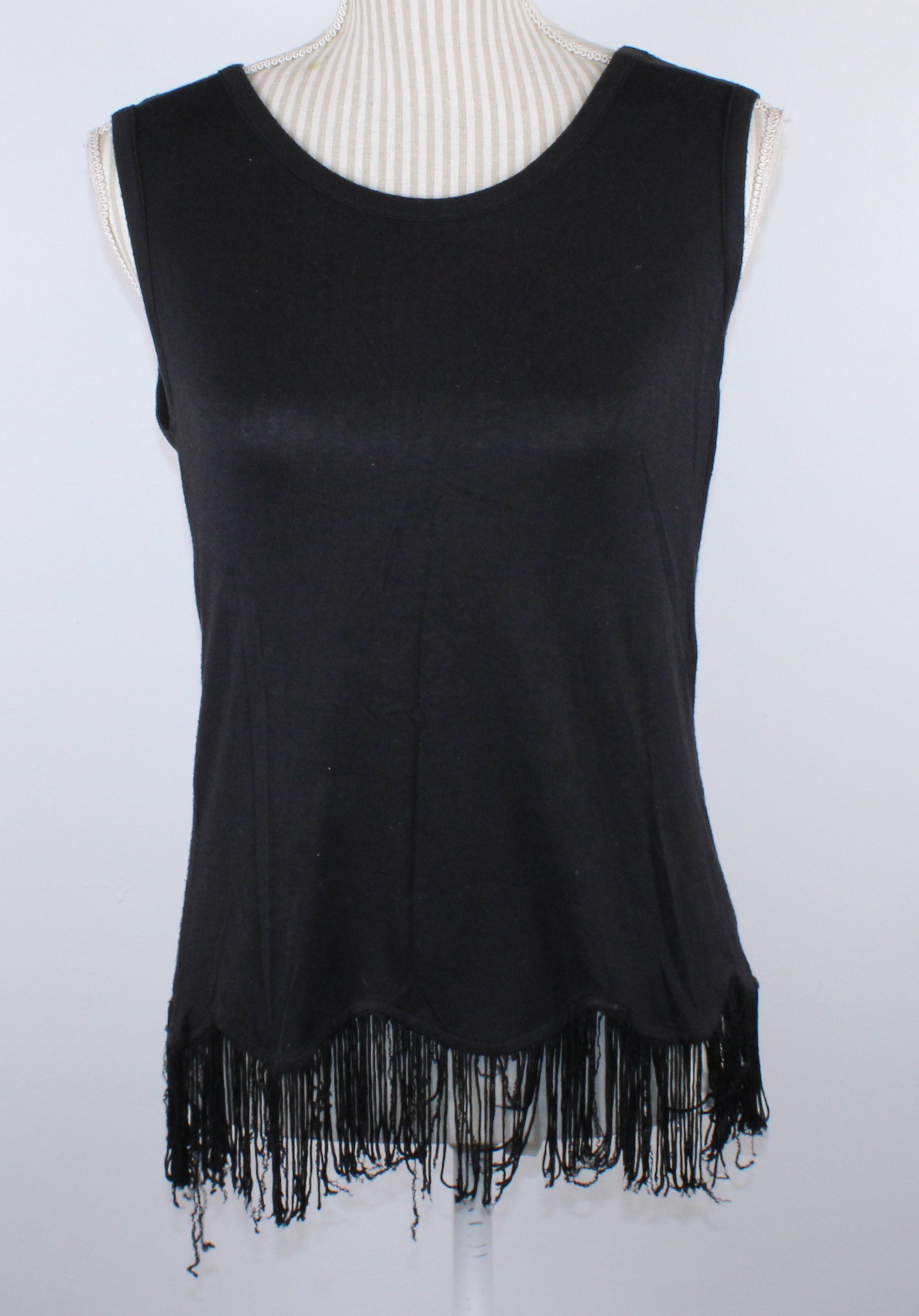 CHA CHA VENTE BLACK TOP WITH FRINGE LADIES SMALL EUC Betty s